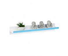 Relaxdays 10021875_45 Mensola da Parete in Legno MDF, Decorativa, Piccola, Ripiano Muro, HxLxP: 5 x 60 x 10 cm, Bianco / Blu