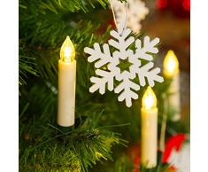 Set 10 candeline Bianche a Batteria per Albero con Clip di Fissaggio Verde Scuro, Telecomando ON-off, LED Bianco Caldo, luci per Albero di Natale, candeline LED