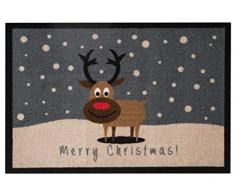 Hanse Design Home 103045Â Zerbino Zerbino Merry Christmas Reindeer Renna, Poliammide, Grigio Marrone, 40Â x 60Â x 0.7Â cm