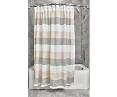 iDesign Tende per Doccia Design a Righe, Tenda per Vasca da Bagno x 183,0 cm in Cotone e Poliestere, Rosa Antico/Grigio