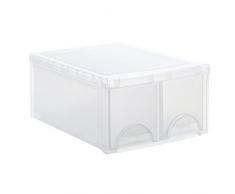 Rotho Box con cassetto Frontbox in plastica (PP), contenitore portaoggetti con 2 cassetti, 44.5x34.5x20 cm, sistema portaoggetti trasparente, Contenitore con cassetto per scrivania, ufficio â Prodotto in Svizzera, 1767300096