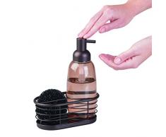 InterDesign Forma Dispenser sapone liquido con porta spugne | Dispenser sapone design cap. 345 ml in vetro | Paglietta per cucina inclusa | Vetro/plastica/metallo sabbia/bronzo