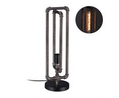 relaxdays Lampada da Tavolo, Stile Industrial, Struttura con Tubi dellâAcqua, Attacco E27, HxD: 60x18 cm, grigio-marrone, 60 x 18 x 18 cm