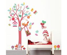 kina R00393 Adesivi Murali Albero Fiori Farfalle Bosco Decorazione Muro Cameretta Bambino Asilo Nido Camera Letto