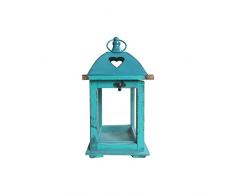 Rebecca Mobili Lanterna Portacandela da Tavolo Legno Vetro Metallo Verde Stile Retro Interno Esterno (cod. RE6224)