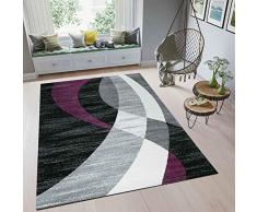 VIMODA Tappeto Moderno Design Nero Grigio Bianco Lilla Pelo Corto Strisce Curve Facile da Pulire di Alta qualità 160 x 230 cm