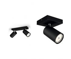 Philips Lighting Spot Faretto Kosipo con 2 Punti Luce, Attacco GU10, Nero, 7 x 24 x 9.2 cm + Faretto Kosipo Singolo, Attacco GU10, Nero, 13.4 x 10.2 x 9.2 cm (Lampadine Non Incluse)