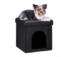 Relaxdays Cuccia per Cani Sgabello HLP 38 x 38 x 38 cm Stabile Pouf a cubo con nicchia Gatti Similpelle da Salotto Nero