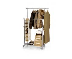 Perfetto Più Appendiabiti, Attaccapanni, Steder con Ruote - Gastone - Base di appoggio e Tubi Estensibili Regolabili in Lunghezza e in Altezza, 88/138x44xh94/166 cm - 2 Barre, Colore Cenere