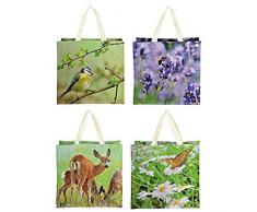 Esschert Design TP139Â - borsa per la spesa con stampe decorative con tema ânaturaâ, tessuto PP, poliestere, multicolore, 39,5Â x 14,5Â x 40Â cm