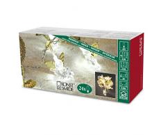 Konstsmide 3149-803 - Catena luminosa decorativa a LED, 24 diodi a luce bianca calda, trasformatore interno da 24 V, motivo: angeli dorati, cavo trasparente