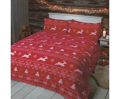 Renna di Natale Flanella Natale Copripiumino e 2Â federe Set di Biancheria da Letto Matrimoniale, Colore: Rosso