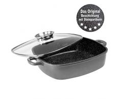 STONELINE 14279 - Padella Quadrata in Alluminio con Coperchio in Vetro conserva aromi, Larghezza: 32 cm, Altezza 7,6 cm