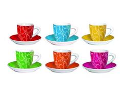 Bialetti Y0TZ012 Set Tazzine con Piattino, Porcellana, Multicolor, 6 unitÃ 