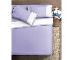 Ipersan Completo con Bordo in Raso di Cotone, Organico, Matrimoniale, Bianco fondo Glicine