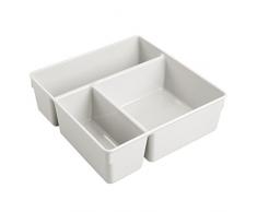 InterDesign Clarity Divisorio cassetti | Porta minuteria a 3 vani per accessori di bagno, ufficio o make up | Portaoggetti anche per lavanderia e cucina | plastica grigio chiaro