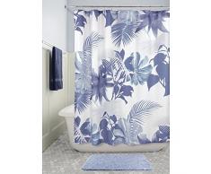 InterDesign Watercolor Fern tenda da doccia, Tenda per vasca da bagno con felci e 12 occhielli, Stabile tenda in poliestere 183,0 cm x 183,0 cm, Poliestere blu/variopinto