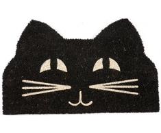 Zerbino Entryways in Fibra di Cocco con Rivestimento Antiscivolo in PVC, a Forma di Testa di Gatto, Colore Bianco/Nero