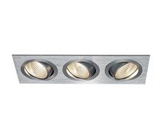 SLV LED soffitto faretto incasso New Tria 3 DL Square Set, lampadina, 3000 K, 38 Grad, con driver, clip piuma, in alluminio spazzolato 114216