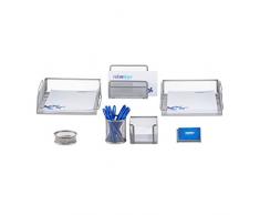 Relaxdays 10022500_55 Set da Scrivania, Cancelleria Ufficio, 7 Pezzi, Sparti-Carte, Porta Foglietti, Portapenne, Argento