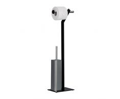 Relaxdays 10021738 Piantana WC Set con Porta Rotolo Portascopino e Scopino HLP: 71x23,5x13,5 cm Cromo-Nero