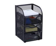 Relaxdays 10022484_46 Box Portaoggetti da Scrivania, con Cassetti, Articoli Cancelleria Ufficio, Metallo, HxLxP 21x12,5x13 cm, Nero
