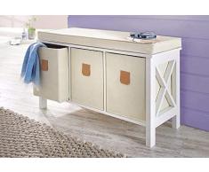 COUNTRY, Panca con Cuscino e 3 contenitori in Tela, 80 x 40 x 30 cm, Bianco (WeiÃ)