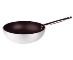 Pentole Agnelli ALSA2111WPS28 Linea Alluminio 5mm Platinum Wok con Fondo Piano, 28 cm, Acciaio, Argento