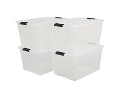 Iris 107079, Set Di Scatole con manico e coperchio, Plastica, Transparente, Set de 4 (Large)