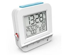 Radiosveglia âDual Alarmâ (2Â sveglie digitali, funzione luce notturna che si accende tramite sensore, suoneria con volume incrementale, funzione snooze, temperatura, data), Plastica, bianco, 11.20 x 10.70 x 04.80 cm
