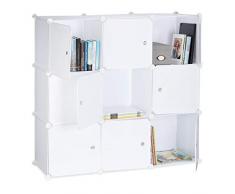 Relaxdays 10021955_49 Armadietto con Ante, Divisorio Casa in plastica, 9 Scomparti, 95 x 95 x 32 cm, Bianco, 95.5x32x95.5 cm