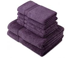 Pinzon by Amazon - Set di asciugamani in cotone egiziano, 2 asciugamani da bagno e 4 per le mani, colore: prugna