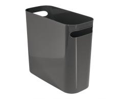 iDesign Cestino spazzatura con manici, Piccolo secchio spazzatura dal design moderno, Cestino rifiuti in plastica ideale per ufficio, bagno o cucina, grigio