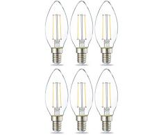 AmazonBasics Lampadina LED E14 a Filamento, 2W (equivalenti a 25W), Luce Bianca Calda- Pacco da 6