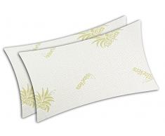 V.I.P. Very Important Pillow V.I.P. Coppia Federe Aloe Vera Elasticizzato con Zip per Cuscino Guanciale Memory 50 x 80 cm, Made in Italy, Bianco Tessuto Jacquard Bielastico