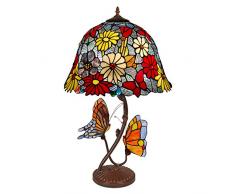 World Art, TWGF16826, Lampada da tavolo fiori e farfalle, Lampade Tiffany, 41 x 68 x 41 Cm