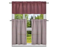 Home Maison Set di Tende e Ripiani da Cucina in Tinta Unita, Vino, 58x15 (1 Piece) 29x30 (2 Pieces)