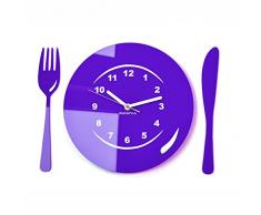 FLEXISTYLE Moderno Orologio da Parete Orologio da Parete Posate e Piatto Viola Cucina, Bar Decorativo Moderno 3D