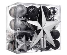 WeRChristmas - Set di decorazioni natalizie, 42 pezzi tra cui palline, punta per albero di Natale e ghirlanda argento/nero