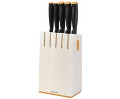 FISKARS Ceppo con 5 Coltelli, Acciaio Inossidabile, Bianco, 8.5 x 15.2 x 36 cm