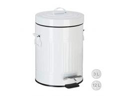 Relaxdays Pattumiera Vintage con Pedale, Cestino per la Spazzatura per Bagno e Cucina, Bianco, 5 Litri