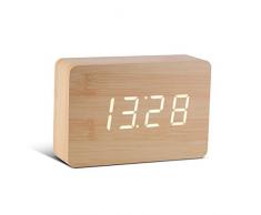 Gingko GK15W11, Click Clock - Orologio Digitale a LED in Legno di faggio, Colore cifre: Bianco