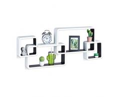 Relaxdays, Bianco-Nero 10021901_362 Mensole da Muro Cube, 4 Cubi da Parete, Design Moderno, Legno MDF, HxLxP: 42x104x10 cm