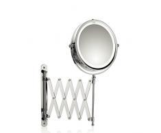 Kela Valeria 20643 - Specchio cosmetico da parete, illuminazione a LED, estensibile, ingrandimento 1/5x, da avvitare, Ã 14 cm, metallo cromato