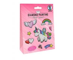 URSUS Diamond Painting Sticker Unicorn, 2 Fogli Adesivi 15 x 10 cm, con Diversi Disegni, Strass, Picker, Cera e Ciotola, Multicolore