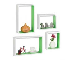 Relaxdays 10021891_252 Set 4 Mensole da Parete Rettangolari, Cubi in Design Moderno, per Libri, DVD e Decorazioni, Bianco-Verde