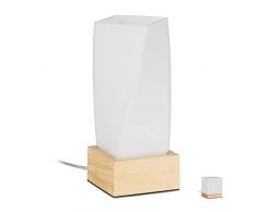 Relaxdays Lampada da Tavolo a Prisma, per Soggiorno e Camera, Legno e Vetro Opalino, E14, 24x10x10 cm, Naturale, Bianco-Marrone, 24 x 10 x 10 cm