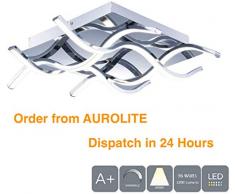 Aurolite contemporaneo quadrato cromato da soffitto a LED, 36Â W 2500LM, dimmerabile, bianco freddo, ideale per salotto, soggiorno e camera da letto, 1Â anno di garanzia Regno Unito (Sqaure 4000Â K)