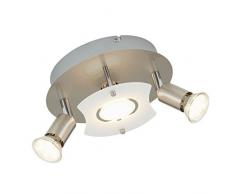 Briloner Leuchten 3499Â âÂ 032Â A +, plafoniera LED, 3Â x LED, GU10, 3Â W 250Â lm, vetro parzialmente opacizzato, rotondo, metallo, in nichel opaco, 20Â x 20Â x 9Â cm