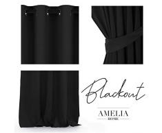AmeliaHome Blackout Tenda 1 Pezzo Oscurante, Poliestere, Nero, 140x245